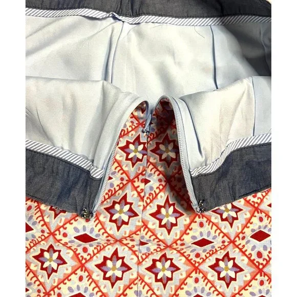 Talbots Knee Length Pattern Fully Lined Skirt Red White Blue Womens Size 4 - Picture 7 of 7